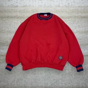 Vintage Russell Sweatshirt Crimson Red Cotton Crewneck Navy Blue Made in USA 90s